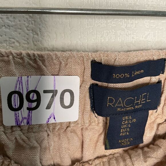 Rachel Roy Linen Pants Cuffed High Waist Pockets Cinnamon‎ Beige Size Large - Picture 4 of 7